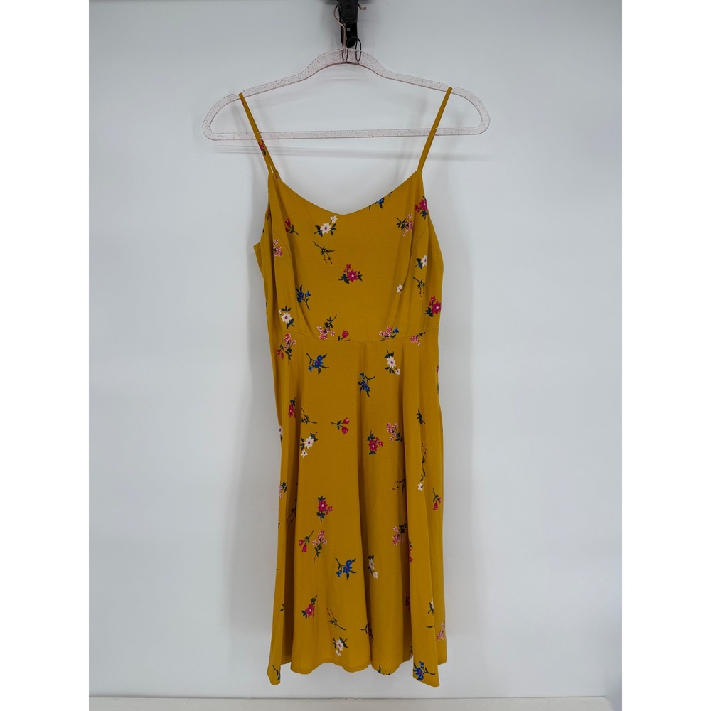 Old Navy Mustard Yellow Floral Print Smocked Back Slip Dress Size S